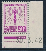 ** TIMBRES DE SERVICE - ** - N°3 - 40c Lilas - C. Daté 30/3/42 - TB - Neufs