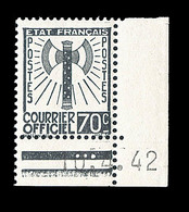 ** TIMBRES DE SERVICE - ** - N°5 - 70c Gris-noir - C. Daté - TB - Ungebraucht