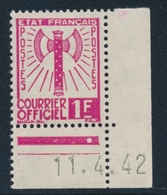 ** TIMBRES DE SERVICE - ** - N°6 - 1F Rose - C. Daté 11/4/42 - TB - Mint/Hinged