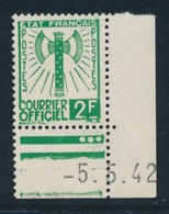 ** TIMBRES DE SERVICE - ** - N°9 - 2F Vert - C. Daté 5/5/42 - TB - Mint/Hinged