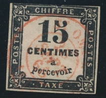 O TIMBRES TAXE - O - N°3 - 15c Noir - Obl. Rouge - Marges Faibles - 1859-1959 Afgestempeld