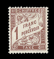 * TIMBRES TAXE - * - N°25 - 1F Marron - Signé Calves - TB - 1859-1959 Gebraucht