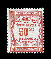 ** TIMBRES TAXE - ** - N°47 - 50c Rouge - Signé Calves - TB - 1859-1959 Gebraucht