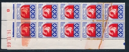 ** VARIETES  - ** - N°1354B - Bloc Vertic. De 10 - Daté 16/11/66 - 2 T. Avec Impression S/Raccord + 2 T. Imprimés S/somm - Neufs