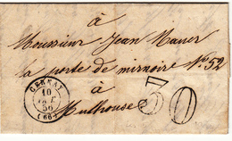 LAC CACHETS A DATE - LAC - T15 Cernay - 1856 - Pour Mulhouse - Taxe 30Dt - TB - Storia Postale