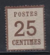 * TIMBRES D'ALSACE LORRAINE (1870-71) - * - N°7 - 25c Brun Noir - Bon Centrage - TB - Autres & Non Classés