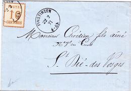 LAC TIMBRES D'ALS-LOR SUR LETTRE (1870-71) - LAC - N°5 - Finstingen - Pr St Dié - 22/2/71 - TB - Other & Unclassified