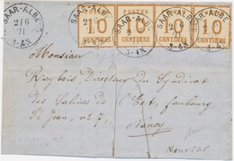 LAC TIMBRES D'ALS-LOR SUR LETTRE (1870-71) - LAC - N°5 - 2 Paires - Saar Albe - 2/6/71 - Pr Nancy - Taxe Manus. 4 - TB - Other & Unclassified