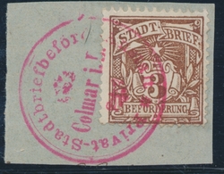 F POSTE PRIVE - COLMAR - F - N°2 - 3(pf) Brun - Belle Obl. Circulaire Rouge (cachet Utilisé Du 21/5/1896 Au 8/6/1896) -  - Brieven En Documenten