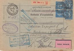 BE BULLETINS D'EXPEDITION - BE - De METZ - Pr Bordeaux - 14/4/27 - Afft N°111, 205 - 4,55F - B/TB - Brieven En Documenten