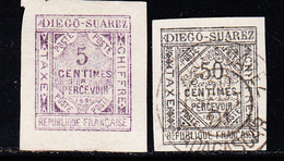 O DIEGO SUAREZ - TIMBRES TAXE  - O - N°1/2 - Le N°1 Signé Brun - TB - Sonstige & Ohne Zuordnung