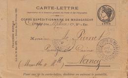 EP MADAGASCAR - EP - Pli Du Corps Expéd° De MADAGASCAR - S/carte Lettre Du 3 Août 1896 - Pr NANCY - De TAMATAVE - TB - Other & Unclassified