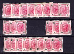 ** AUTRICHE - ** - N°86 X 10 (lignes Brillantes Obliques) + N°86a X 10 (sans Lignes Brillantes) - TF - TB - Used Stamps