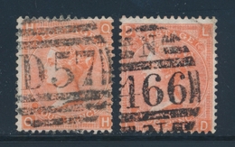 O GRANDE BRETAGNE - O - N°32 - 4p. Rouge-orange (x2) - Planche 10 - Obl. 466 (Liverpool) Et Planche 11 - Obl. D57 (Bute  - Briefe U. Dokumente