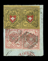 F SUISSE - Références SBK (N°YVERT-TELLIER) - F - N°16 II (N°15), N°20 (N°23) - En Paire - Obl Grille - TB - 1843-1852 Federal & Cantonal Stamps