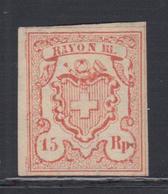 * SUISSE - Références SBK (N°YVERT-TELLIER) - * - N°18 - (N°24)15Rp Rouge - Type I - Signé - TB - 1843-1852 Federal & Cantonal Stamps