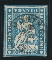 O SUISSE - Références SBK (N°YVERT-TELLIER) - O - N°23 C.d - 10r Gris Outremer - Obl. MONTHEY - 18 DEC 58 - Certif. Phot - 1843-1852 Federal & Cantonal Stamps