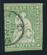 O SUISSE - Références SBK (N°YVERT-TELLIER) - O - N°26B - 40r Vert - Obl. Kreuzungen - Pli - Signé Herrmann - Cote 120FS - 1843-1852 Federal & Cantonal Stamps