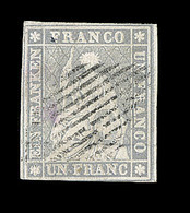 O SUISSE - Références SBK (N°YVERT-TELLIER) - O - N°27C - 1F Gris - Obl. Grille - Certif. Photo Herrmann - Cote 1300FS - - 1843-1852 Federal & Cantonal Stamps