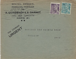 1944- Enveloppe IMPRIMES URGENTS Affr. N° 659 Et 660 Mercure Surch. R F - 1921-1960: Periodo Moderno