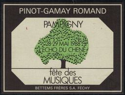 Rare // Etiquette De Vin // Musique // Pinot-Gamay, Pampigny, L'écho Du Chêne Fête Des Musiques 1988 - Musique