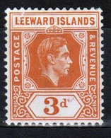 Leeward Islands 1938 George VI  3d Orange Single Definitive Stamp. - Leeward  Islands