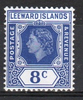 Leeward Islands 1954 Queen Elizabeth  8 Cent Blue Single Definitive Stamp. - Leeward  Islands