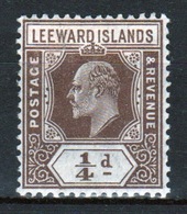 Leeward Islands 1907 Edward VII ¼d Brown Single Definitive Stamp. - Leeward  Islands