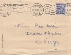 LETTRE TUNISIE. 23 MARS 1938. LYCEE CARNOT TUNIS   /  4872 - Lettres & Documents