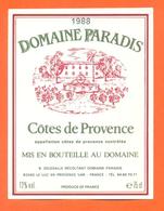 étiquette Vin Cotes De Provence Domaine Paradis 1988 Delesalle à Luc En Provence - 75 Cl - Rosés