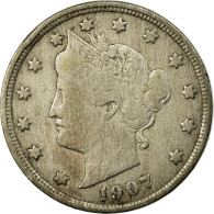 Monnaie, États-Unis, Liberty Nickel, 5 Cents, 1907, U.S. Mint, Philadelphie - 1883-1913: Liberty (Liberté)