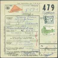 N°1073 (9Fr. BAUDOUIN LUNETTE) + CF366 Obl. Sc SCHAERBEEK 4 Sur Bordereau De Chemin De Fer Du 1-2-1961 + Etiq. Orange Re - 1953-1972 Bril