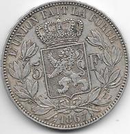 *belguim 5 Francs  Leopold II  1867  Vf+ - 5 Francs
