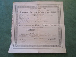 IMMOBILIERE Du QUAI D'ORLEANS - Action Nominative De Cinq Cents Francs N° 30 - G - I