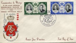 MONACO 1956 - N° 473/475 FDC Mariage Princier Rainier III Grace Patricia Kelly - FDC