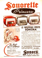 PUB RADIO " SONORETTE PRINCESSE " De   " SONORA  "  1951 - Sonstige & Ohne Zuordnung