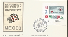 J) 1970 MEXICO, PHILATELIC SPORTS EXHIBITION, FIAF, SPOTMEX, FMF, WITH EMBOSSED, FDC - Messico
