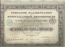 Action De 250 Francs , Compagnie D'Alimentation Et D'Installations Frigorifiques ,1920, Complet  , Frais Fr 2.25 E - Andere & Zonder Classificatie