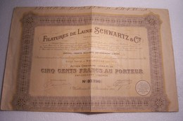 ACTION DE CINQ CENT FRANCS  -  FILATURES DE LAINE  SCHWARTZ & Cie   ( 1924 ) - Textiel