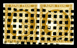 O N°1a, 10c Bistre-brun En Paire Obl Gros Points Carrés. TTB (certificat)  Qualité: O  Cote: 1050 Euros - 1849-1850 Cérès