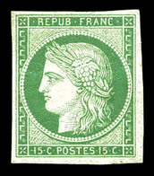 * N°2, 15c Vert Neuf, Pleine Gomme D'origine, Fraîcheur Postale. SUPERBE. R.R.R. (signé Brun/certificats)  Qualité: *  C - 1849-1850 Cérès