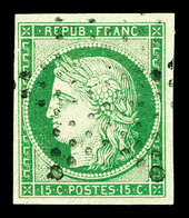O N°2, 15c Vert Oblitéré étoile Légère. TTB (signé Brun/certificat)  Qualité: O  Cote: 1050 Euros - 1849-1850 Cérès