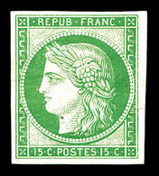 * N°2e, 15c Vert, Impression De 1862, Très Frais. TTB (certificat)  Qualité: *  Cote: 850 Euros - 1849-1850 Ceres