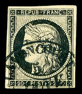 O N°3, 20c Noir Obl Moyen Cachet à Date T14 De Lavancourt (69) 5 Janvier 49. SUP. R.R. (signé Calves/certificat)  Qualit - 1849-1850 Ceres