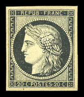 ** N°3f, 20c Noir Sur Jaune Impression De 1862, Fraîcheur Postale, SUP (certificat)  Qualité: ** - 1849-1850 Ceres