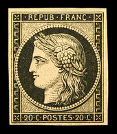 * N°3f, 20c Noir Sur Jaune Impression De 1862, TTB (certificat)  Qualité: *  Cote: 500 Euros - 1849-1850 Ceres