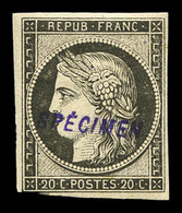 * N°3, 20c Noir Sur Jaune, Impression De 1862, Surchargé 'SPECIMEN'. SUP . R.R. (signé Scheller/certificats)  Qualité: * - 1849-1850 Ceres