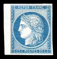 * N°4, 25c Bleu, Bord De Feuille Latéral, Fraîcheur Postale. SUPERBE. R.R. (signé Brun/Calves/certificats)  Qualité: *   - 1849-1850 Cérès