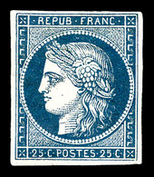 * N°4a, 25c Bleu Très Foncé, Grande Fraîcheur. SUPERBE. R.R. (signé Calves/certificat)  Qualité: *  Cote: 9000 Euros - 1849-1850 Cérès