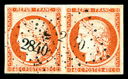 O N°5, 40c Orange En Paire Obl PC '2840', TB (certificat)  Qualité: O  Cote: 1200 Euros - 1849-1850 Cérès